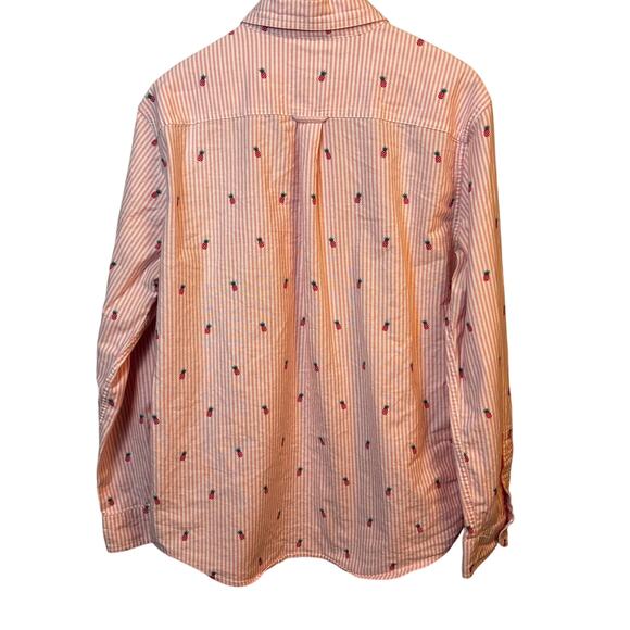Mens Chaps Oxford Stretch Dress Shirt Button Up Pink Pineapple Novelty Large - Picture 2 of 7